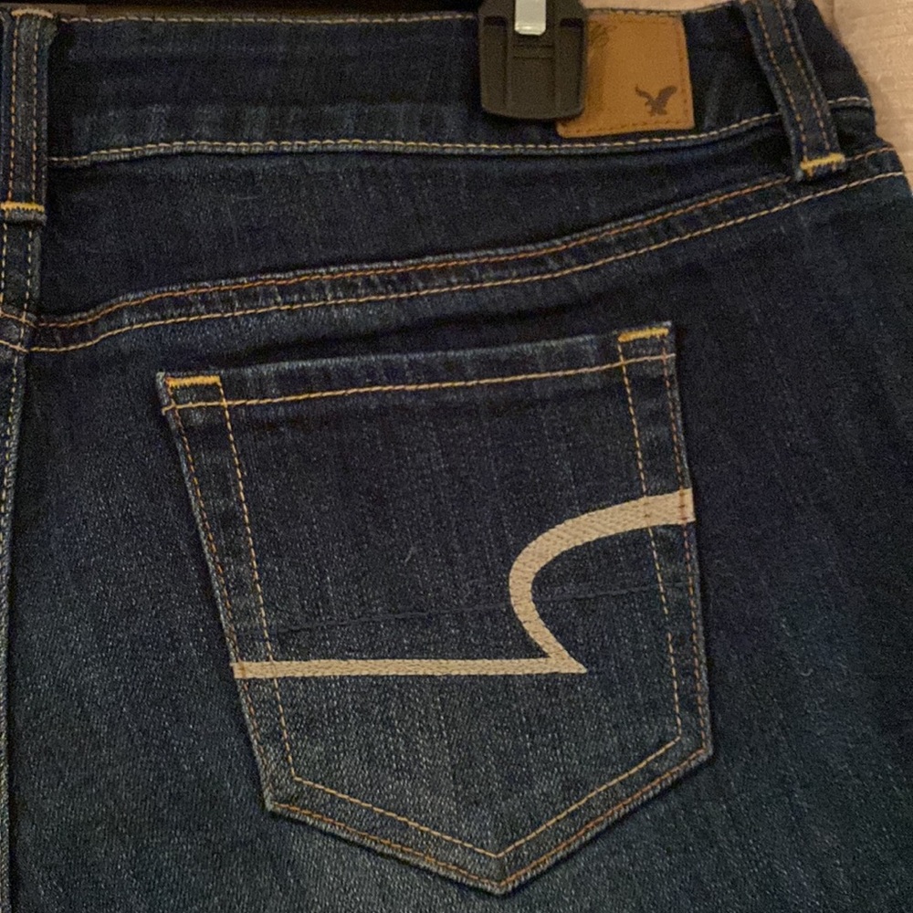 American Eagle Dark Denim Jean Shorts Stretch Y2K - Picture 2 of 4